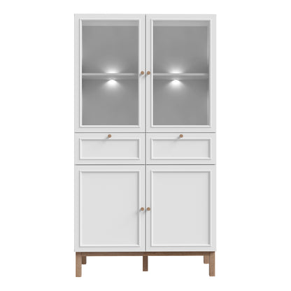 Woodland 2 Door/ 2 Drawer Glass Display Cabinet - Light Grey and Oak (inc LED Lighting)