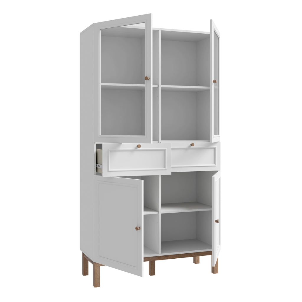 Woodland 2 Door/ 2 Drawer Glass Display Cabinet in Light Grey and Oak