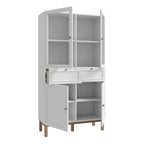 Woodland 2 Door/ 2 Drawer Glass Display Cabinet in Light Grey and Oak