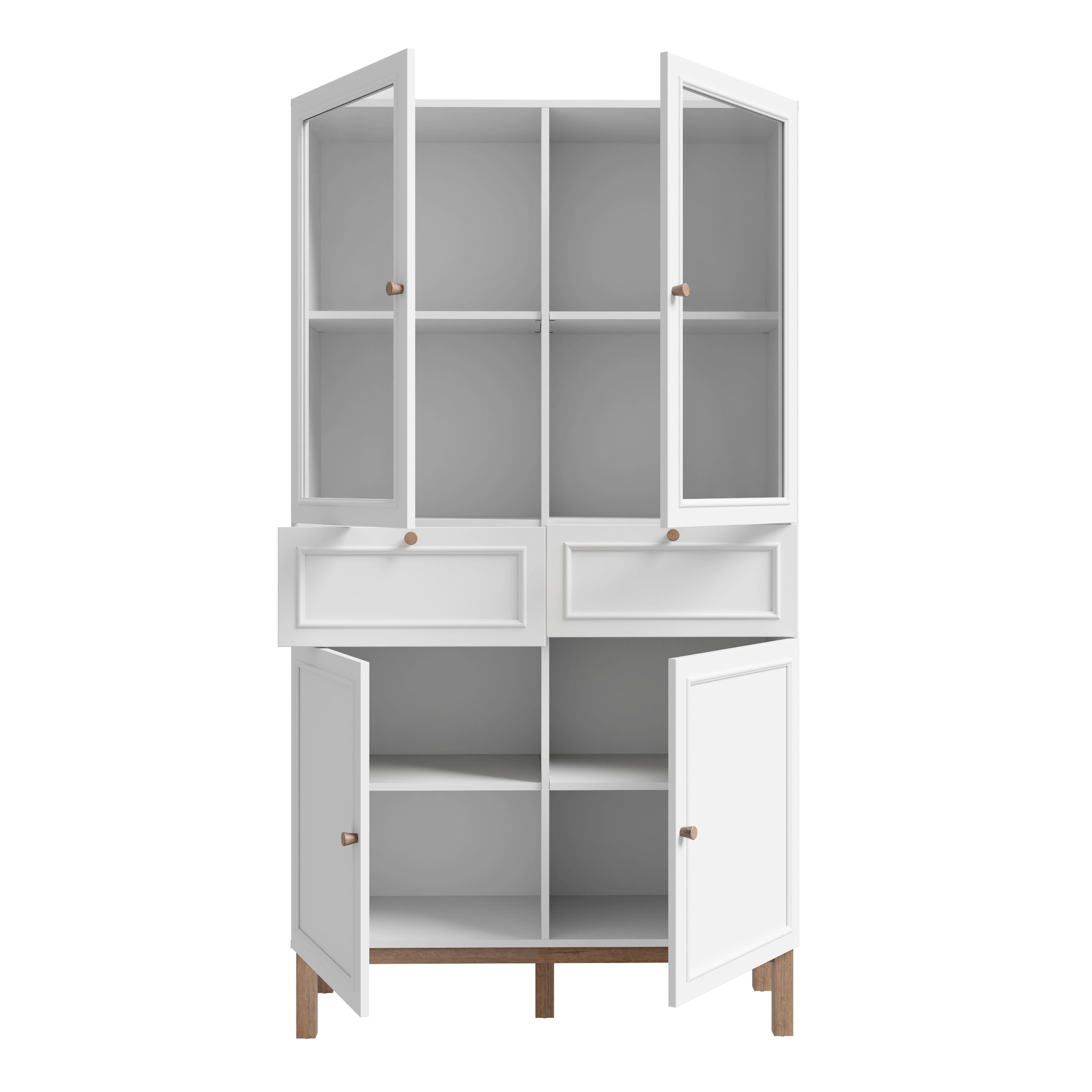 Woodland 2 Door/ 2 Drawer Glass Display Cabinet in Light Grey and Oak