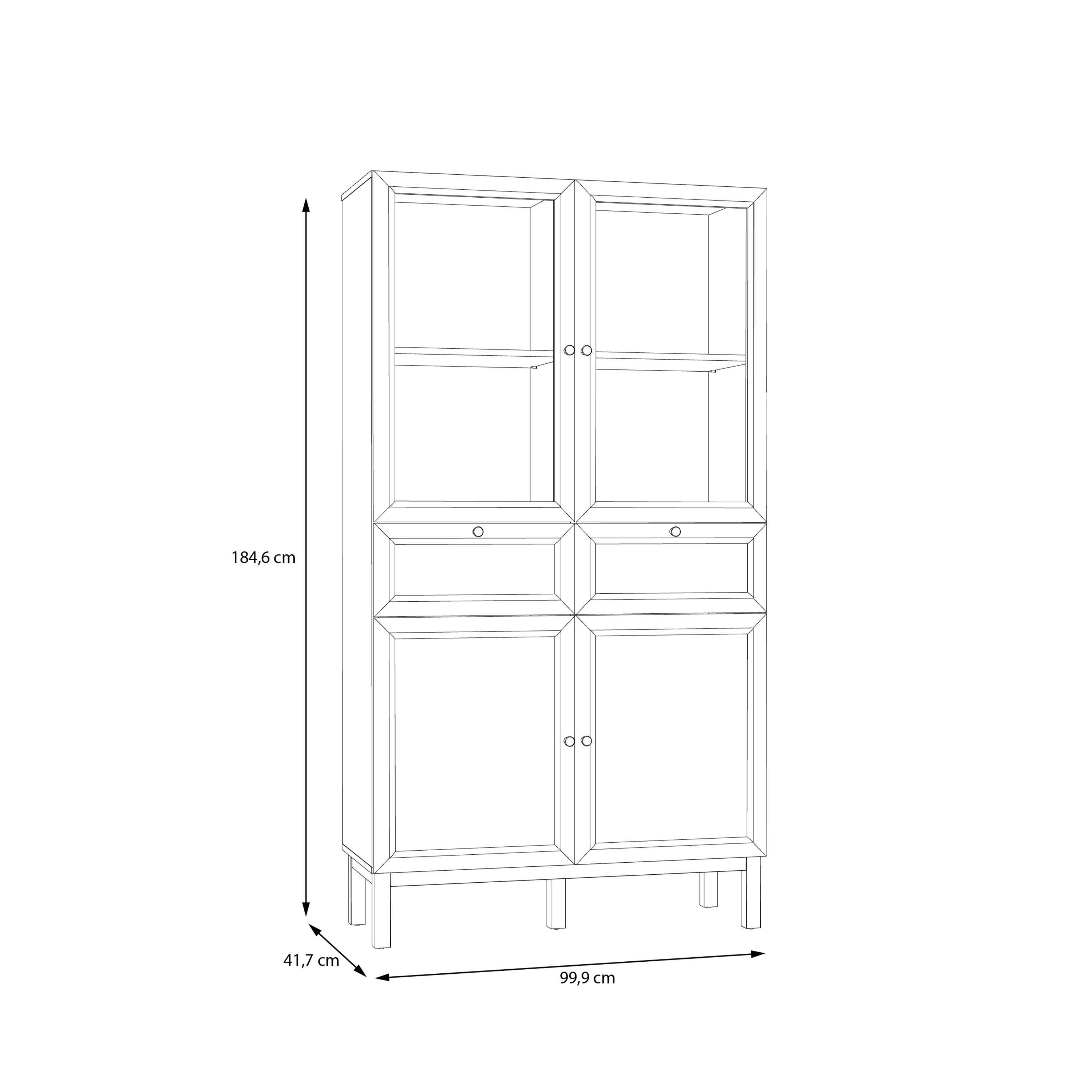 Woodland 2 Door/ 2 Drawer Glass Display Cabinet in Light Grey and Oak