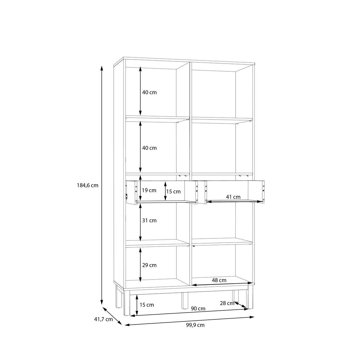 Woodland 2 Door/ 2 Drawer Glass Display Cabinet in Light Grey and Oak