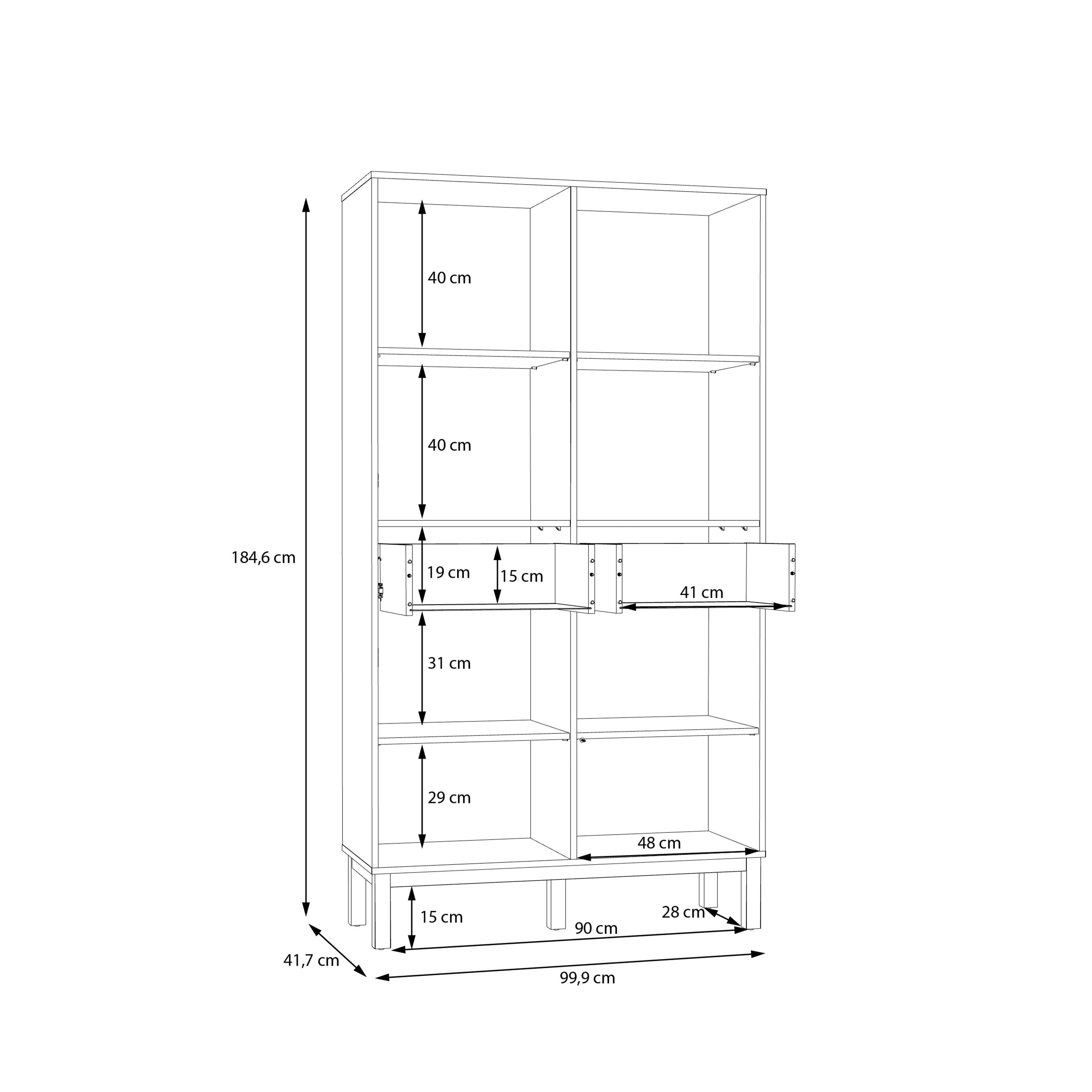 Woodland 2 Door/ 2 Drawer Glass Display Cabinet in Light Grey and Oak