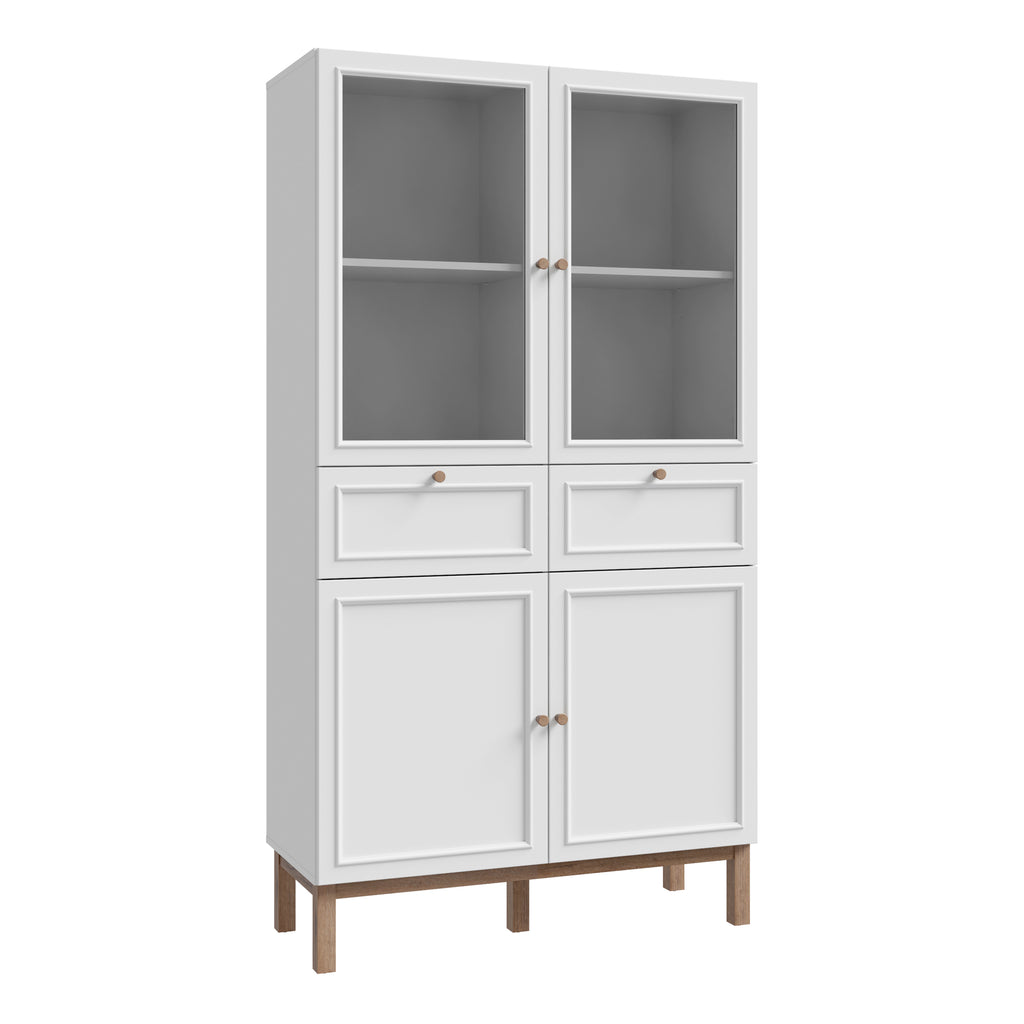 Woodland 2 Door/ 2 Drawer Glass Display Cabinet in Light Grey and Oak
