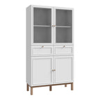 Woodland 2 Door/ 2 Drawer Glass Display Cabinet in Light Grey and Oak