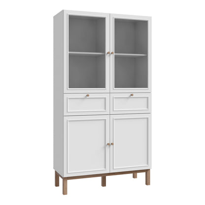 Woodland 2 Door/ 2 Drawer Glass Display Cabinet in Light Grey and Oak