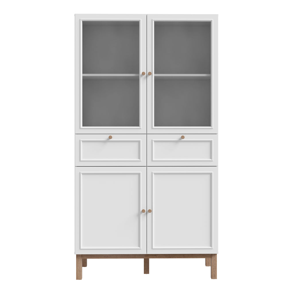 Woodland 2 Door/ 2 Drawer Glass Display Cabinet in Light Grey and Oak