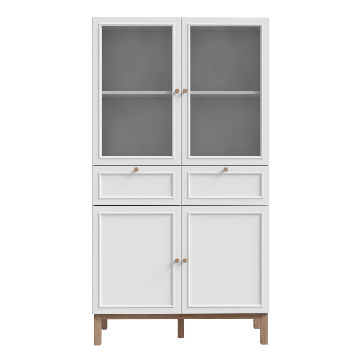 Woodland 2 Door/ 2 Drawer Glass Display Cabinet in Light Grey and Oak