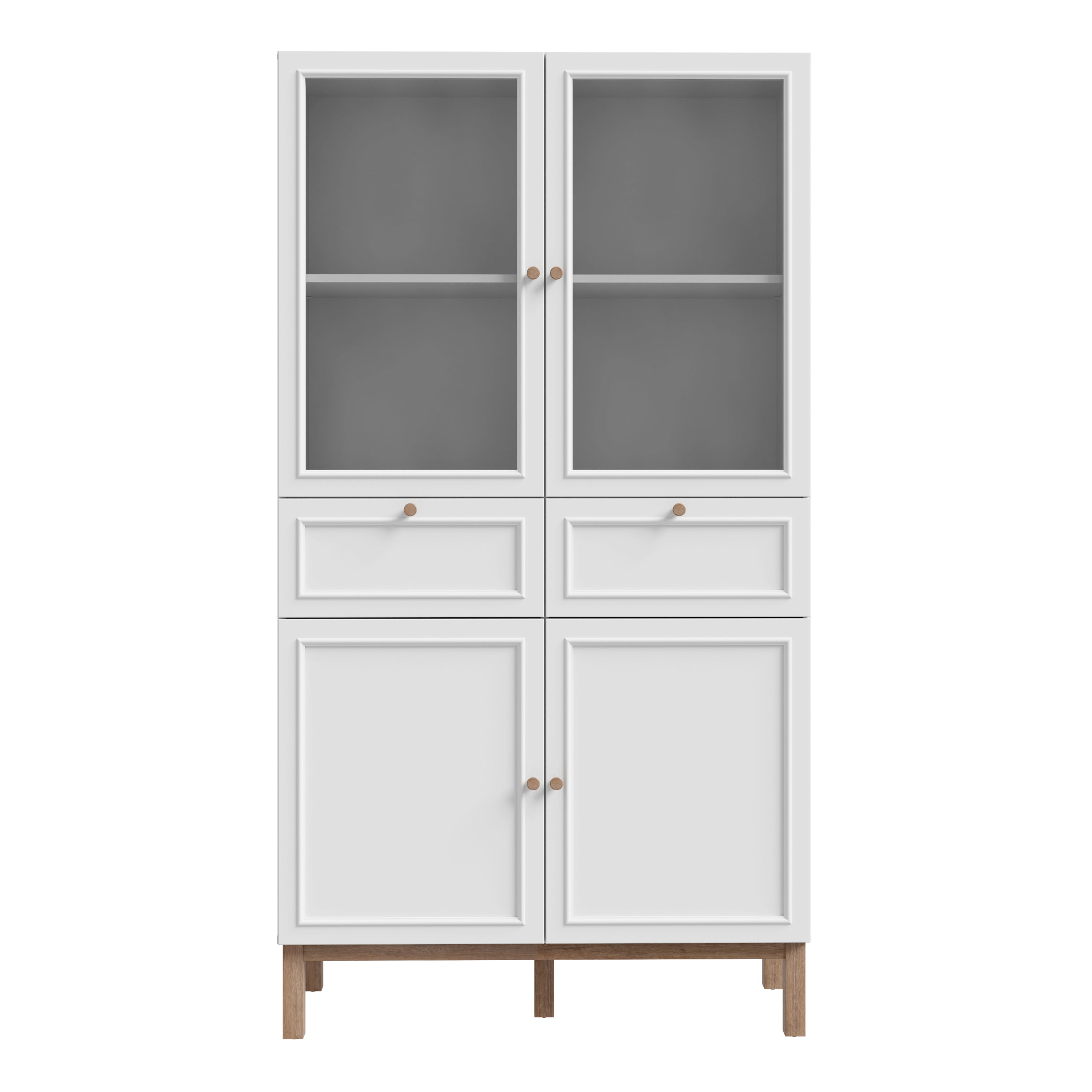 Woodland 2 Door/ 2 Drawer Glass Display Cabinet in Light Grey and Oak