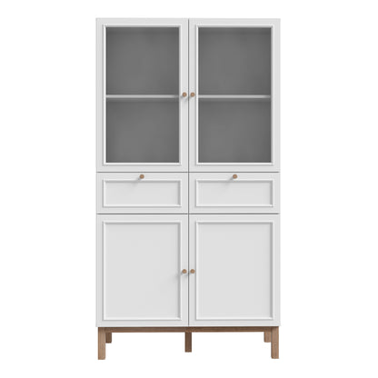 Woodland 2 Door/ 2 Drawer Glass Display Cabinet in Light Grey and Oak