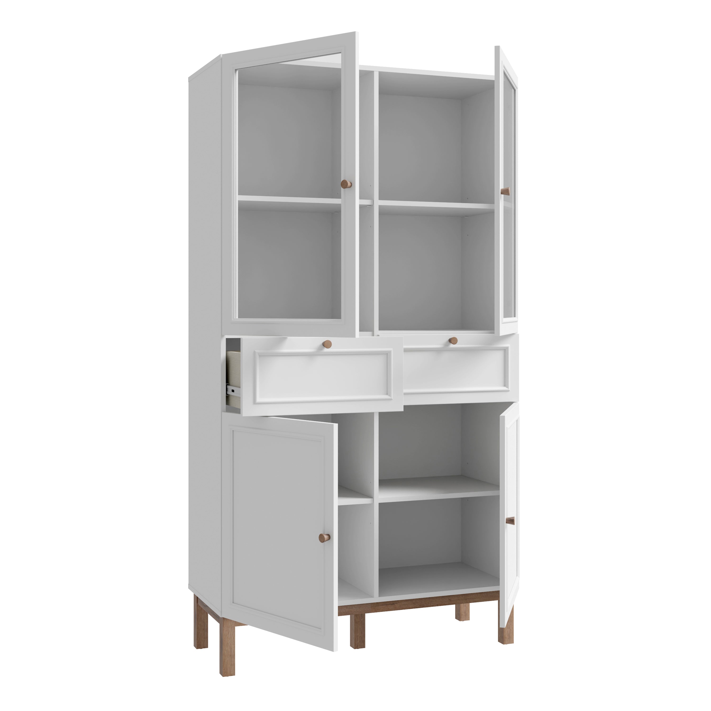 Woodland 2 Door/ 2 Drawer Glass Display Cabinet in Light Grey and Oak
