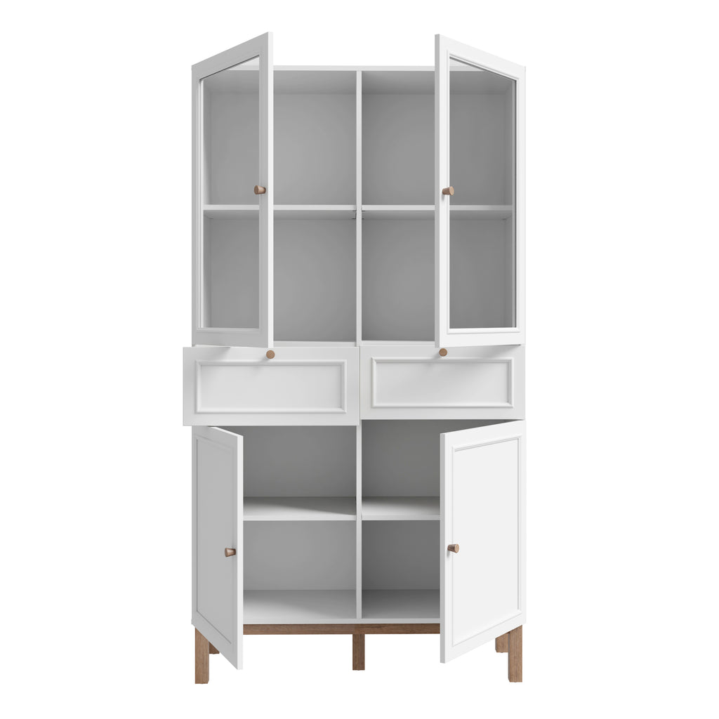 Woodland 2 Door/ 2 Drawer Glass Display Cabinet in Light Grey and Oak