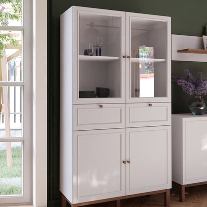 Woodland 2 Door/ 2 Drawer Glass Display Cabinet in Light Grey and Oak