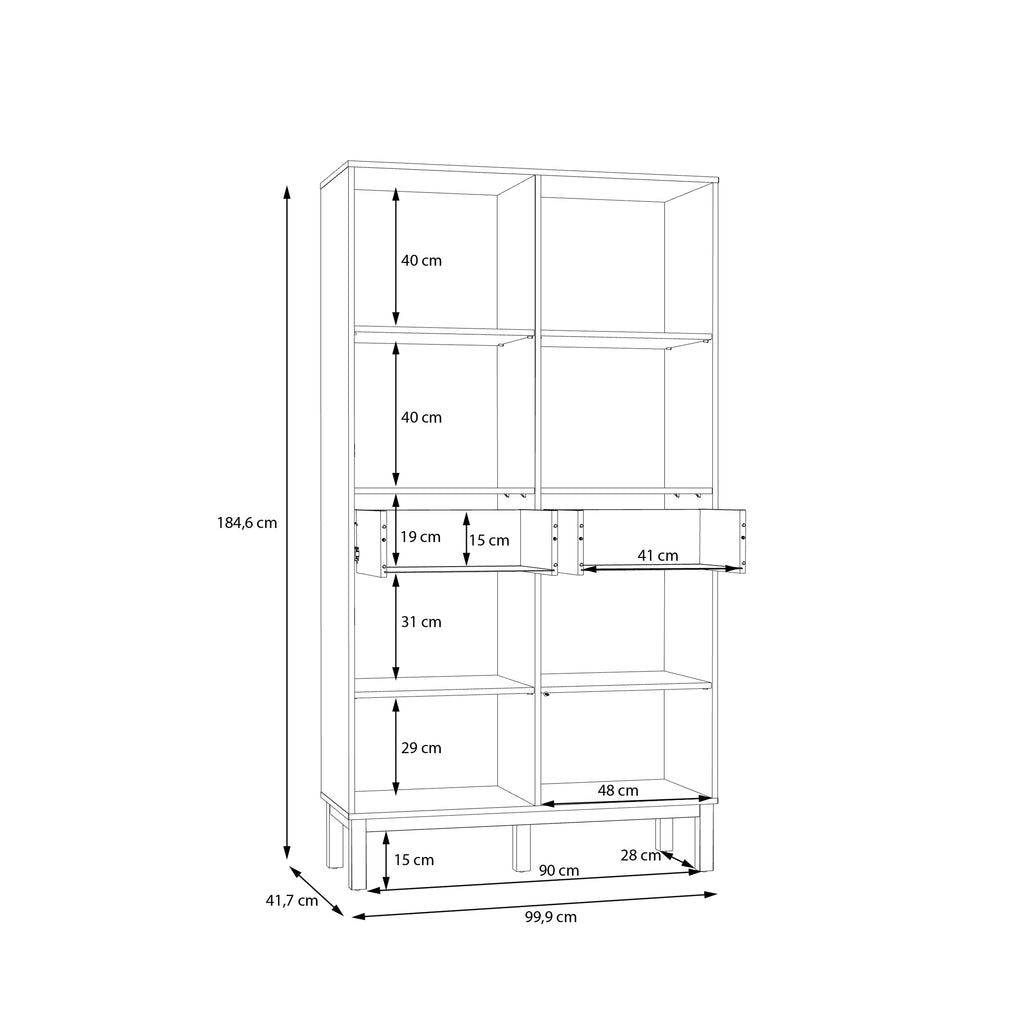 Woodland 2 Door/ 2 Drawer Glass Display Cabinet in Light Grey and Oak