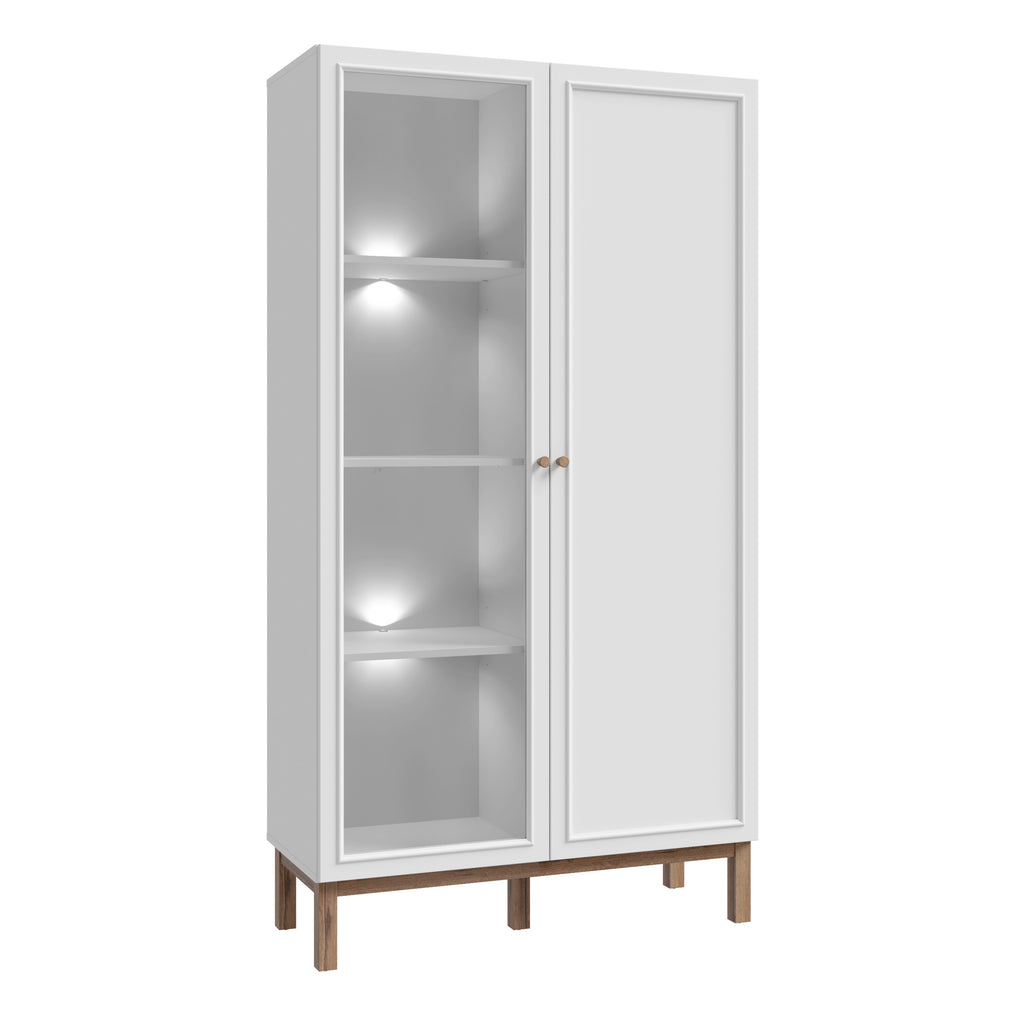 Woodland 1 Door Glass Display Cabinet - Light Grey and Oak (inc LED Lighting)