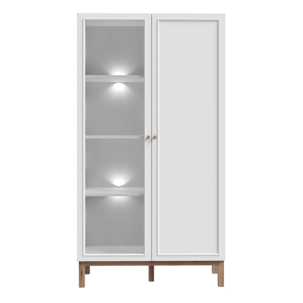 Woodland 1 Door Glass Display Cabinet - Light Grey and Oak (inc LED Lighting)