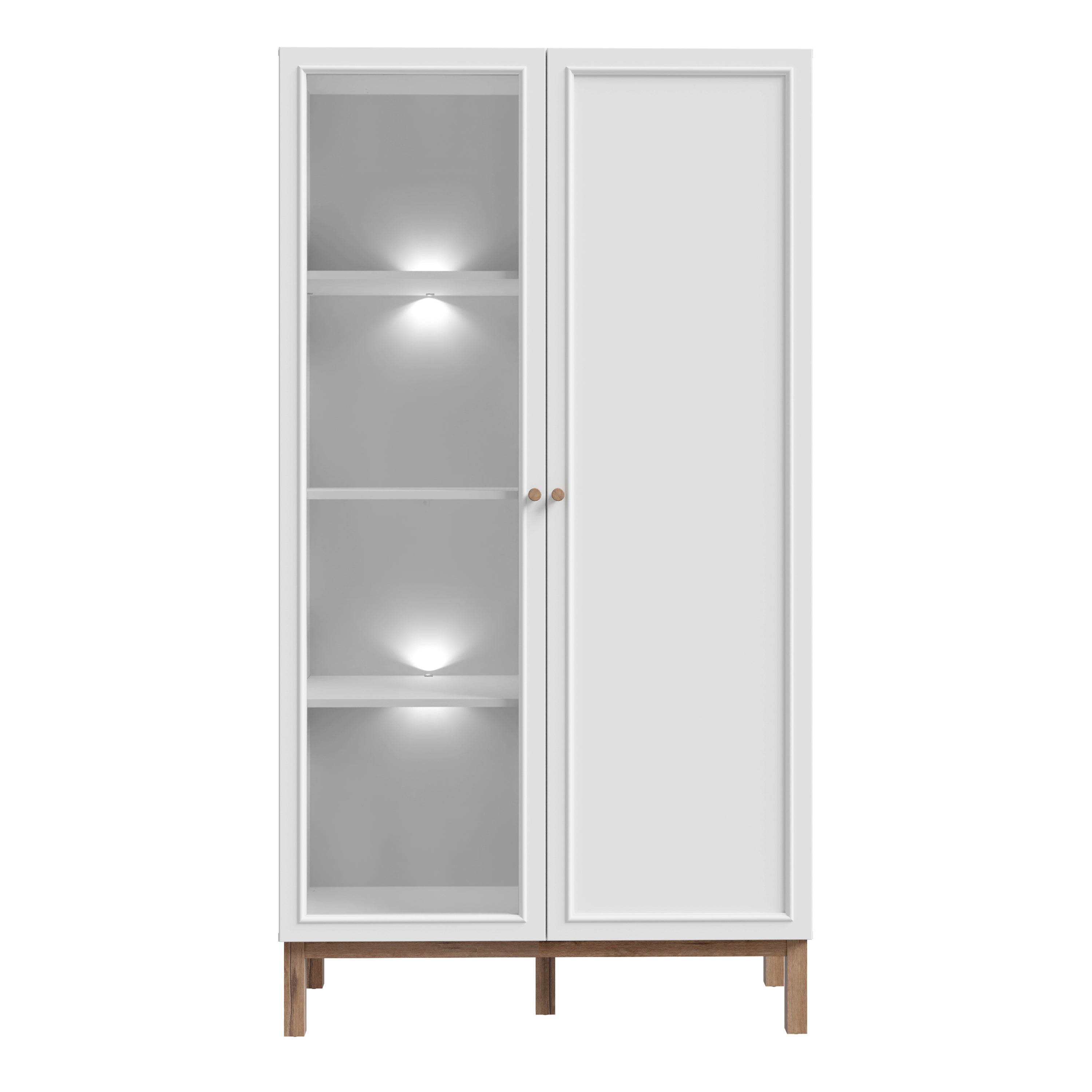Woodland 1 Door Glass Display Cabinet - Light Grey and Oak (inc LED Lighting)