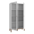 Woodland 1 Door Glass Display Cabinet - Light Grey and Oak (inc LED Lighting)