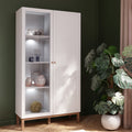 Woodland 1 Door Glass Display Cabinet - Light Grey and Oak (inc LED Lighting)