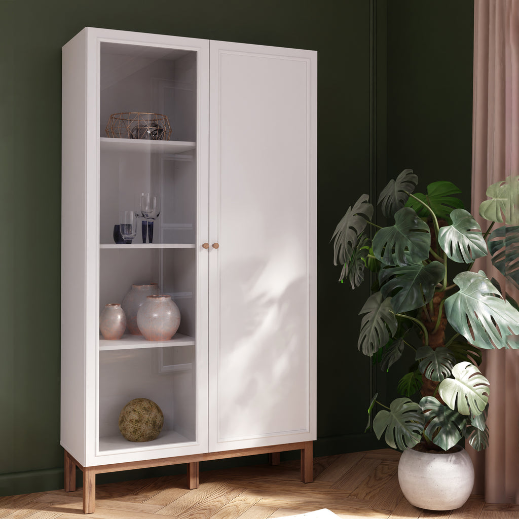 Woodland 1 Door Glass Display Cabinet - Light Grey and Oak