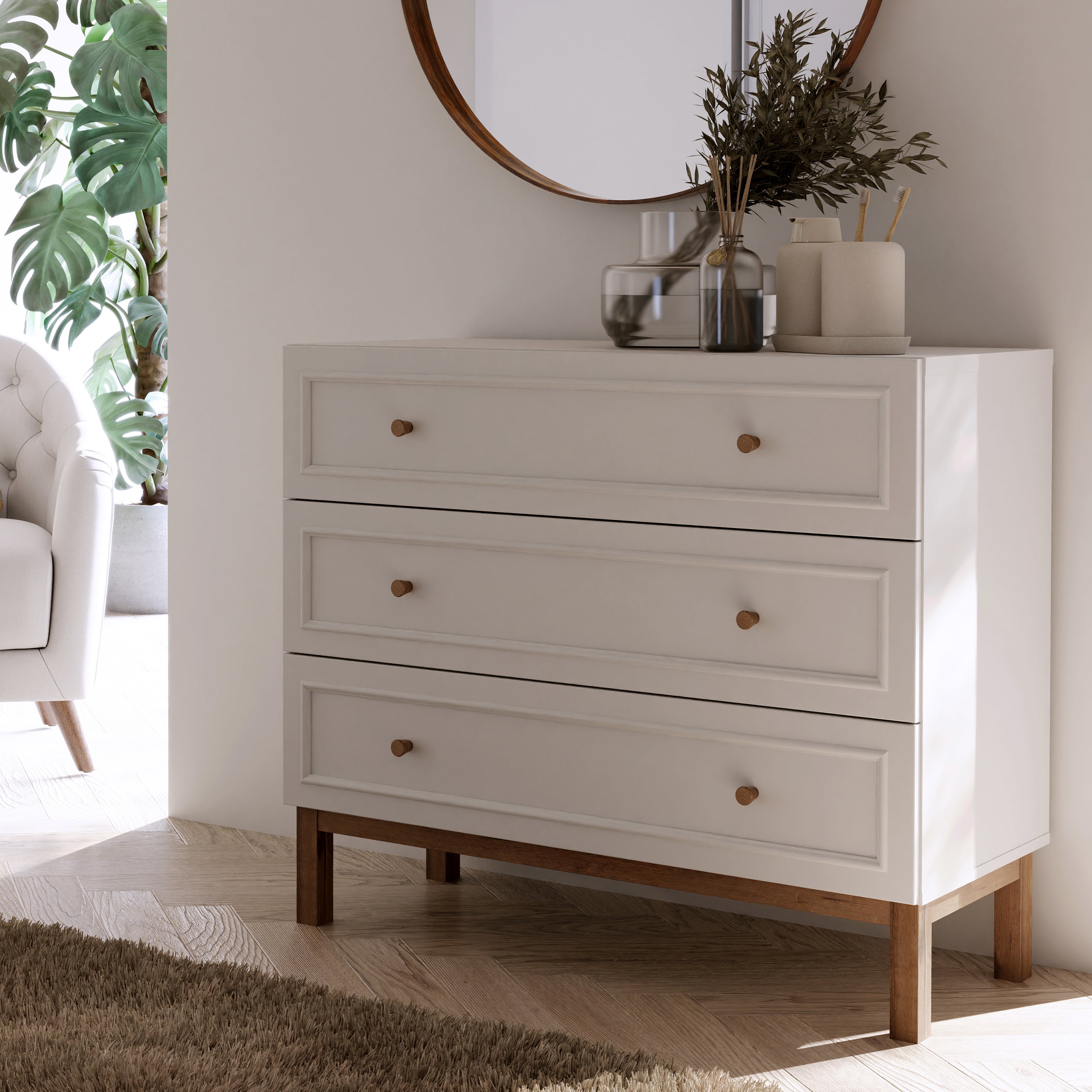 Woodland 3 Drawer Chest - Light Grey and Oak