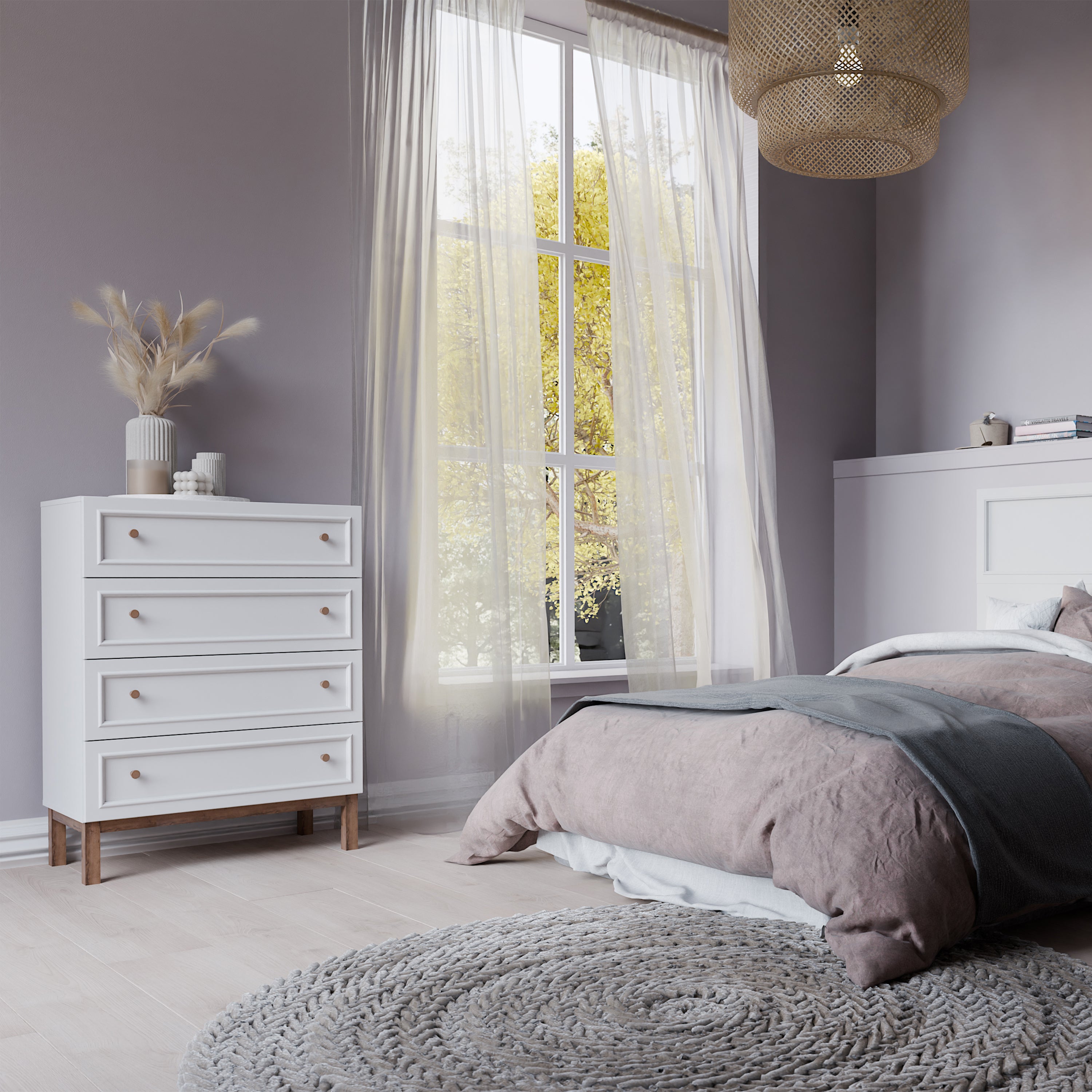 Woodland 4 Drawer Chest - Light Grey and Oak