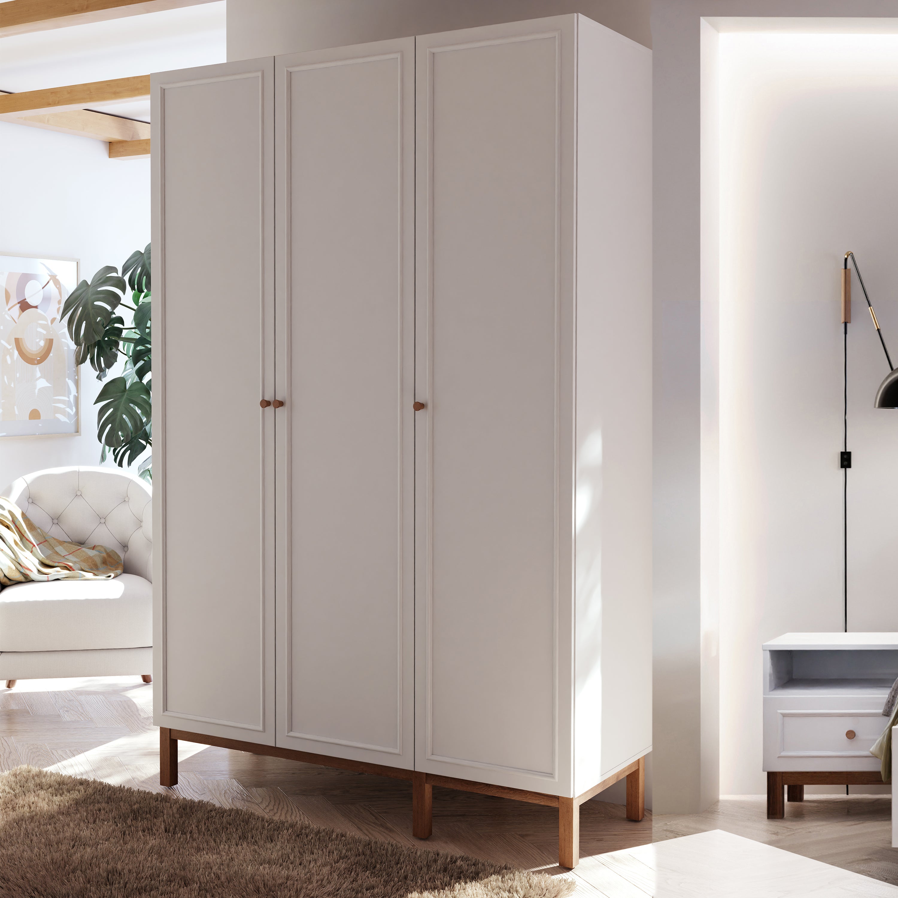 Woodland 3 Door Wardrobe - Light Grey and Oak