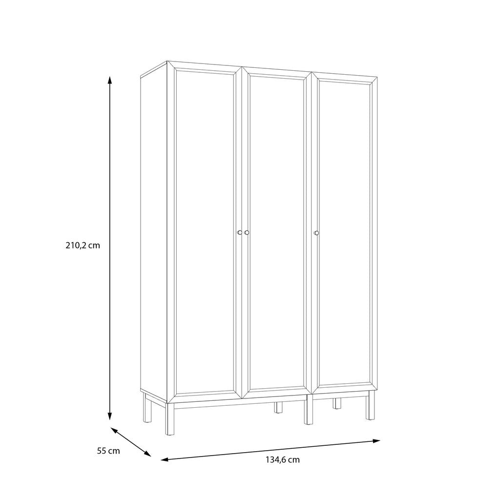Woodland 3 Door Wardrobe - Light Grey and Oak