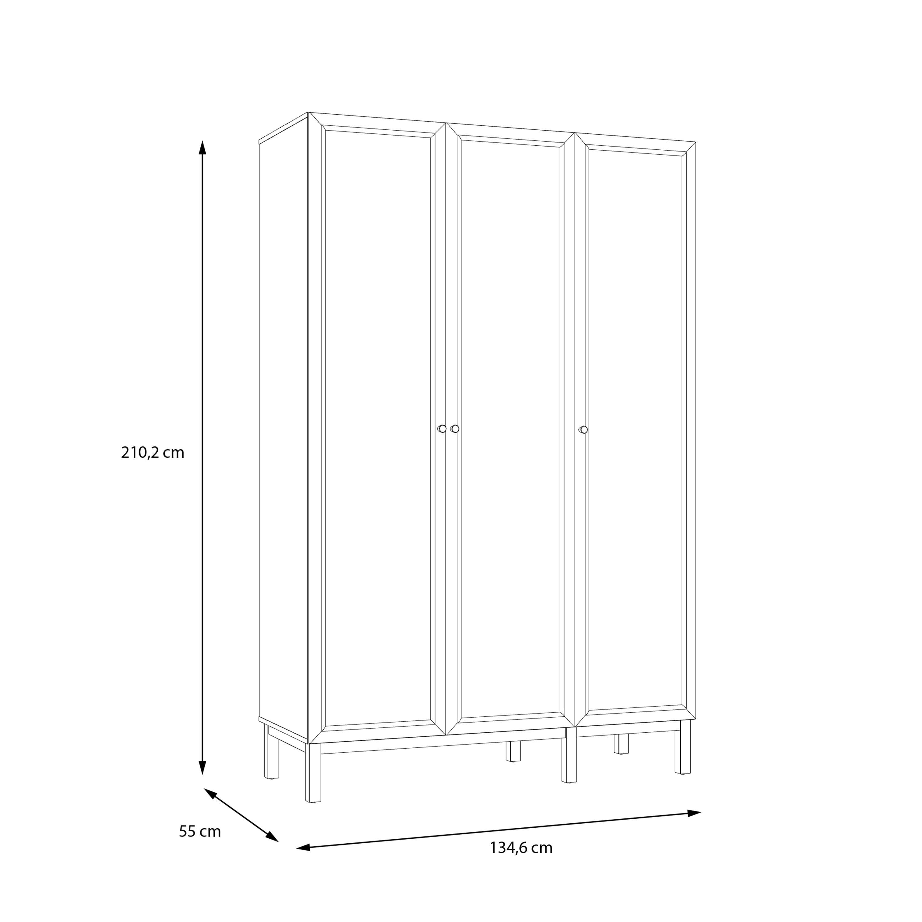 Woodland 3 Door Wardrobe - Light Grey and Oak