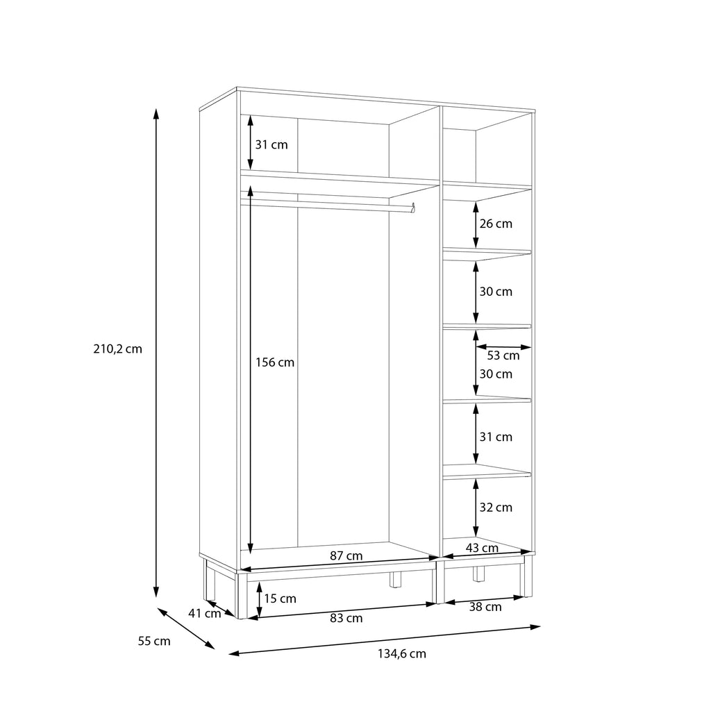 Woodland 3 Door Wardrobe - Light Grey and Oak