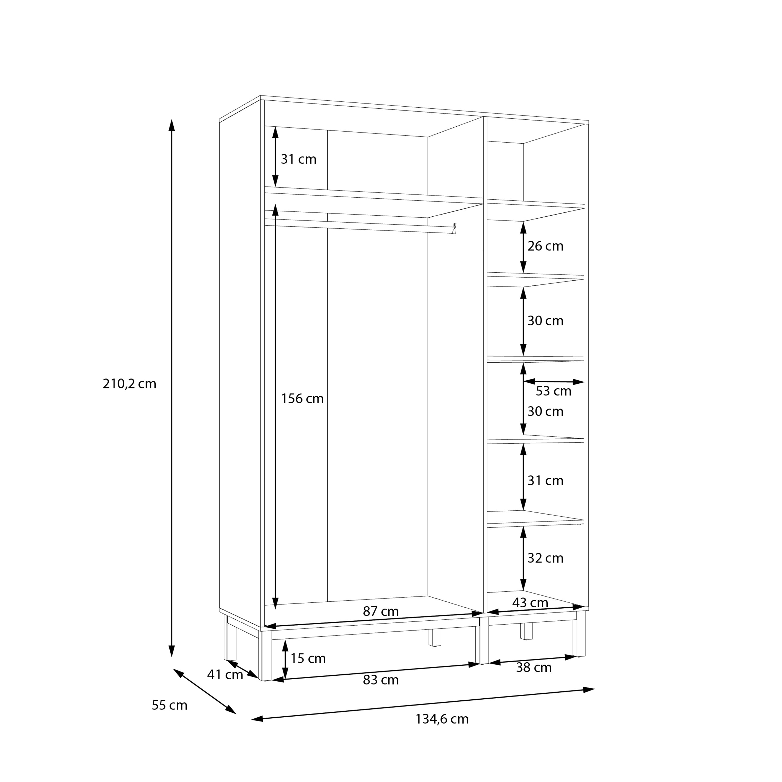 Woodland 3 Door Wardrobe - Light Grey and Oak