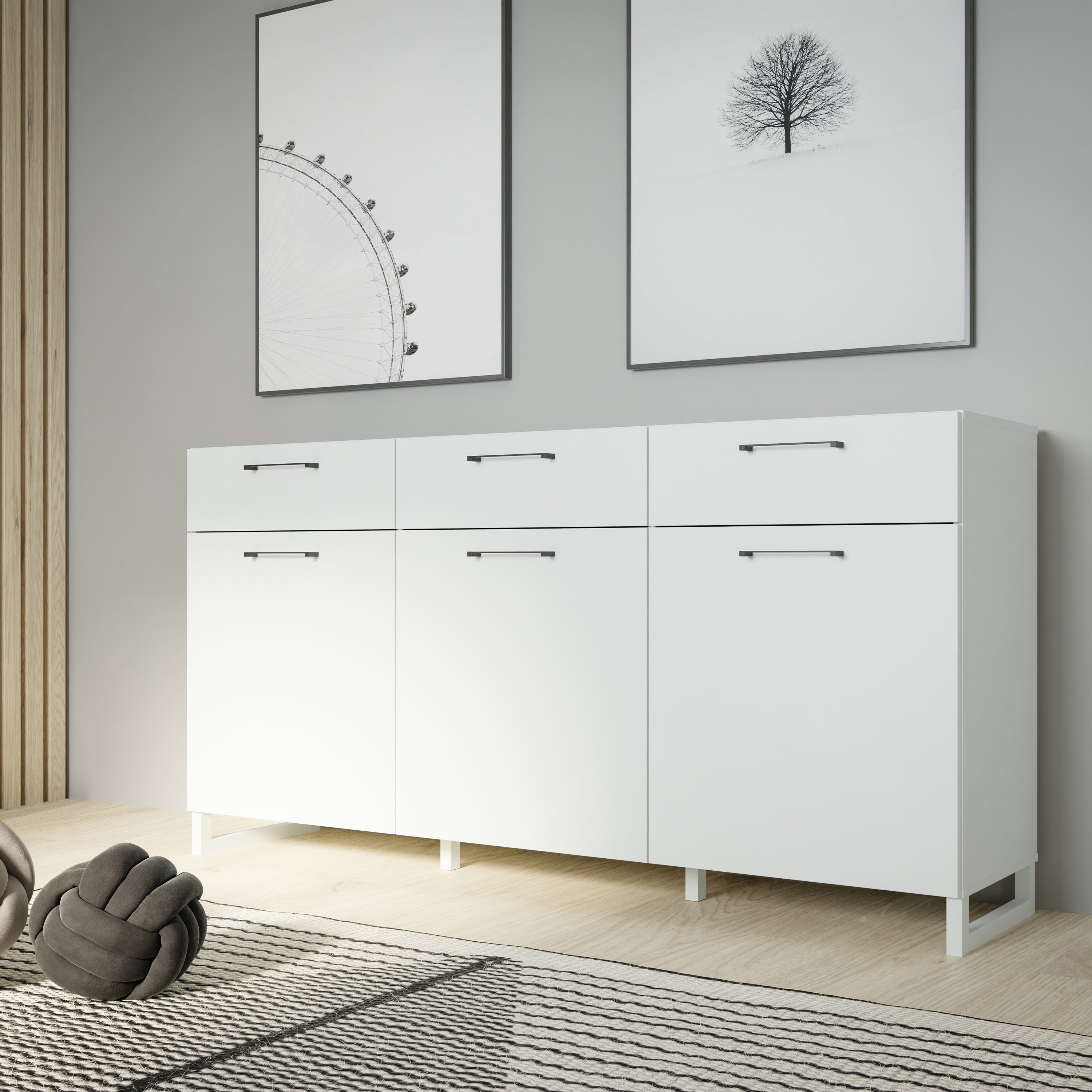 Sadie 3 Door 3 Drawer Chest in Light Grey