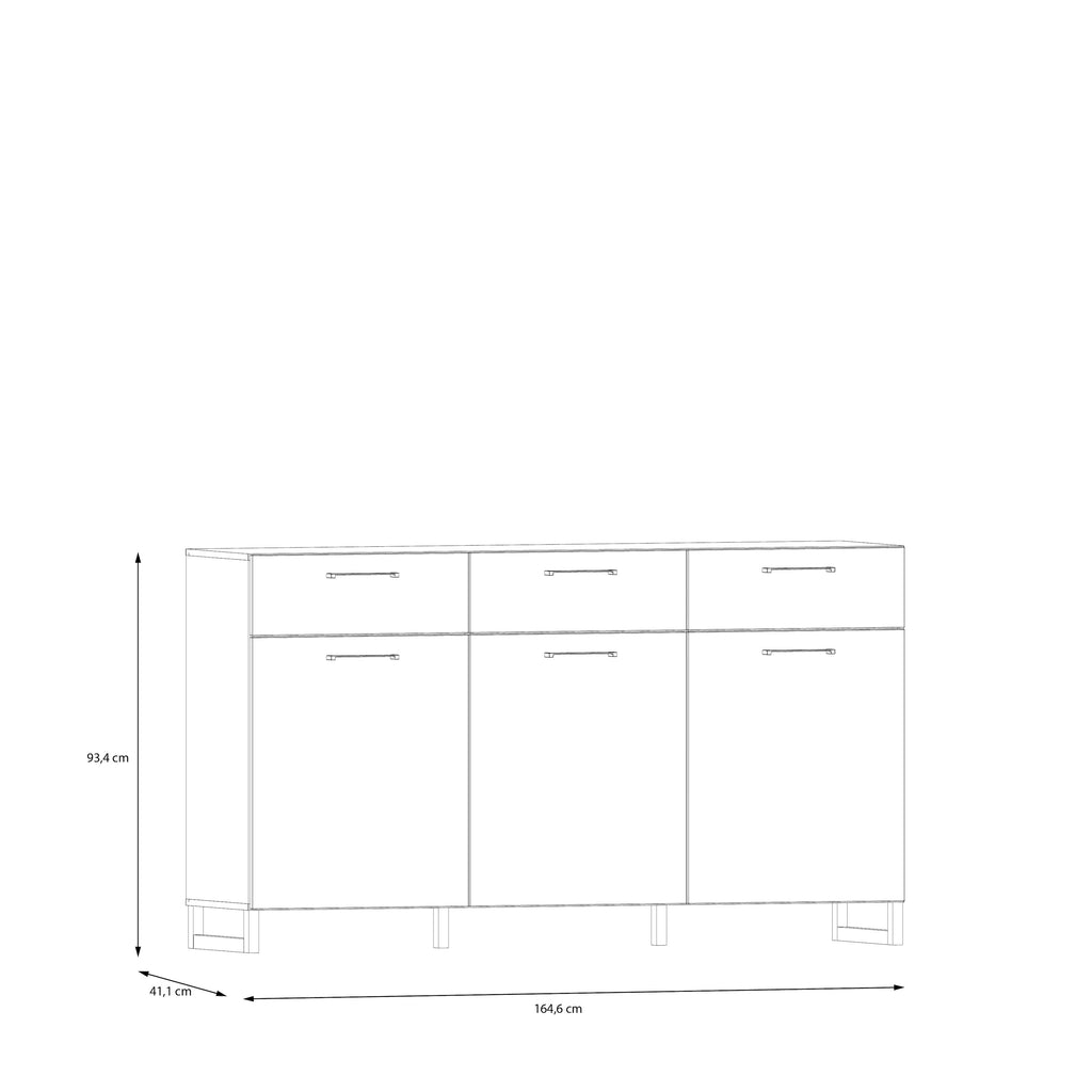Sadie 3 Door 3 Drawer Chest in Light Grey