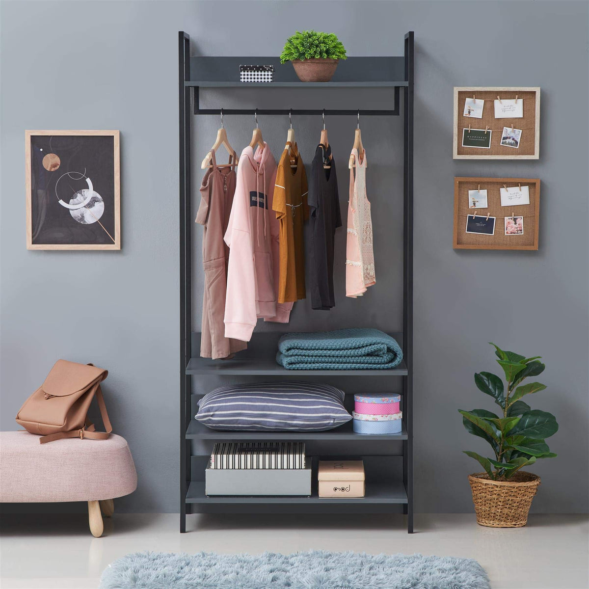 Zahra Bedroom Double Open Wardrobe -4 Shelves