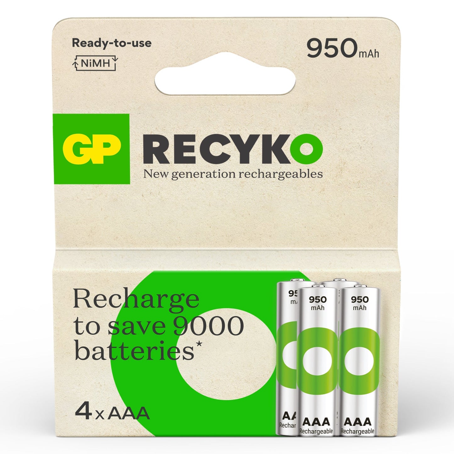 GP Recyko AAA 950mAh Rechargeable Batteries - Pack of 4