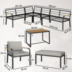 Outsunny 7 Seater Garden Furniture Set, Metal Garden Sofa Set with Cushions, Outdoor Furniture Conversation Sets, Light Grey