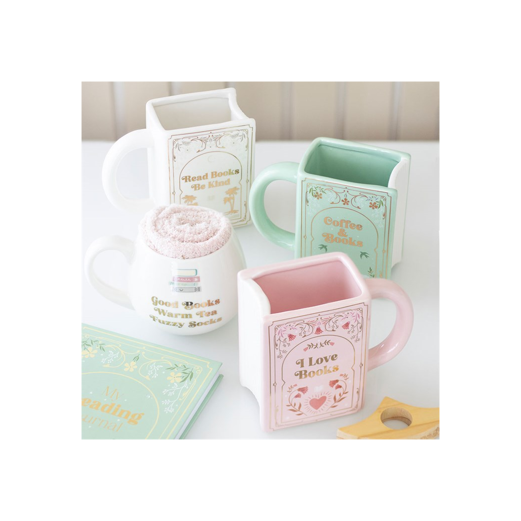 Coffee and Books Green Book Shaped Mug