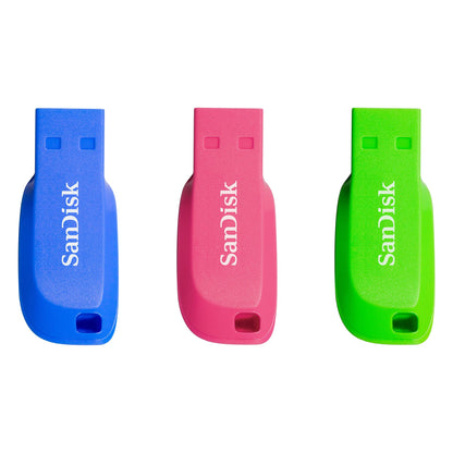 SanDisk 16GB Cruzer Blade USB 2.0 Flash Drive 3 Pack - Blue, Green & Pink