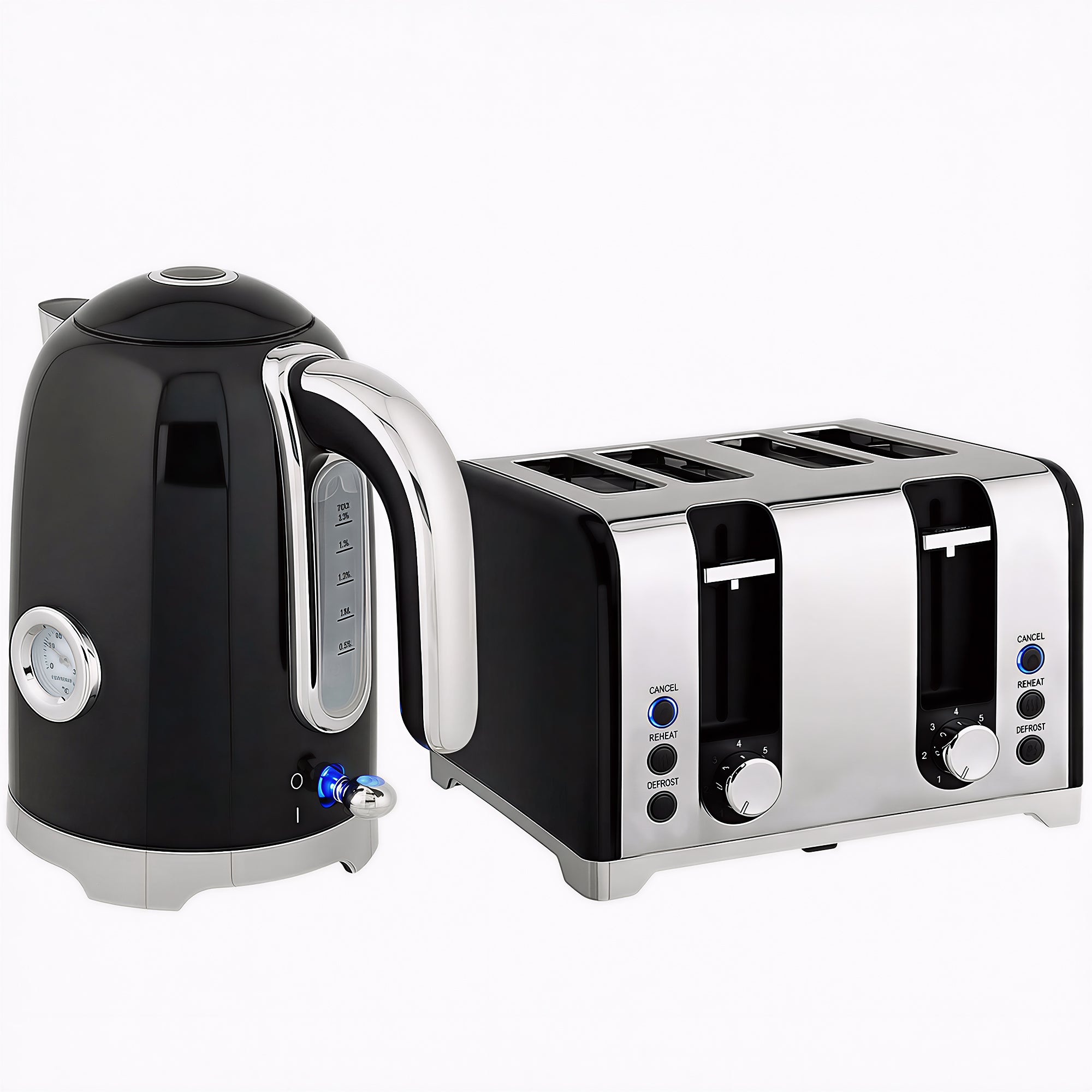 Retro 3000W Kettle and Toaster Set - Black