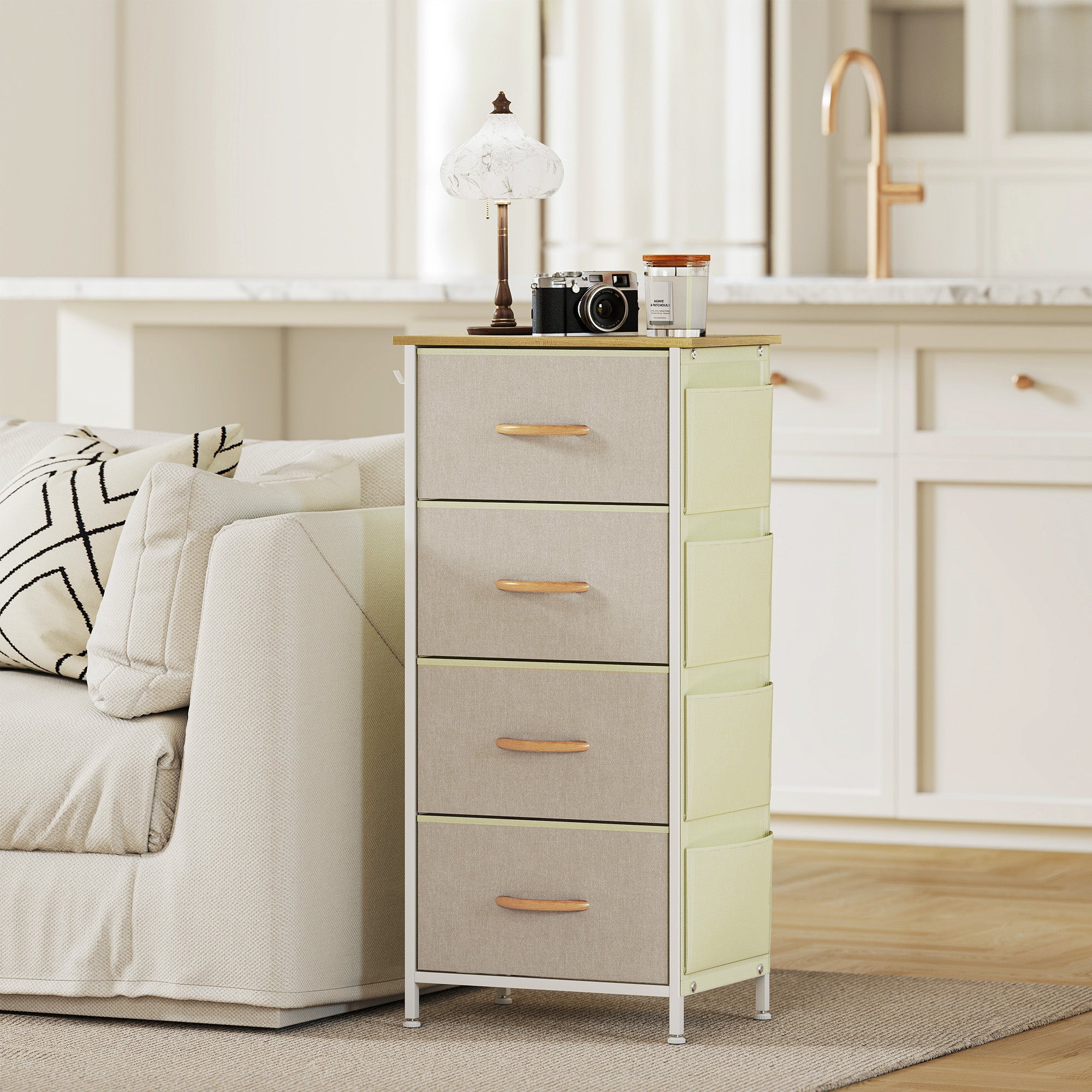 HOMCOM Chest of Four Fabric Drawers - Beige