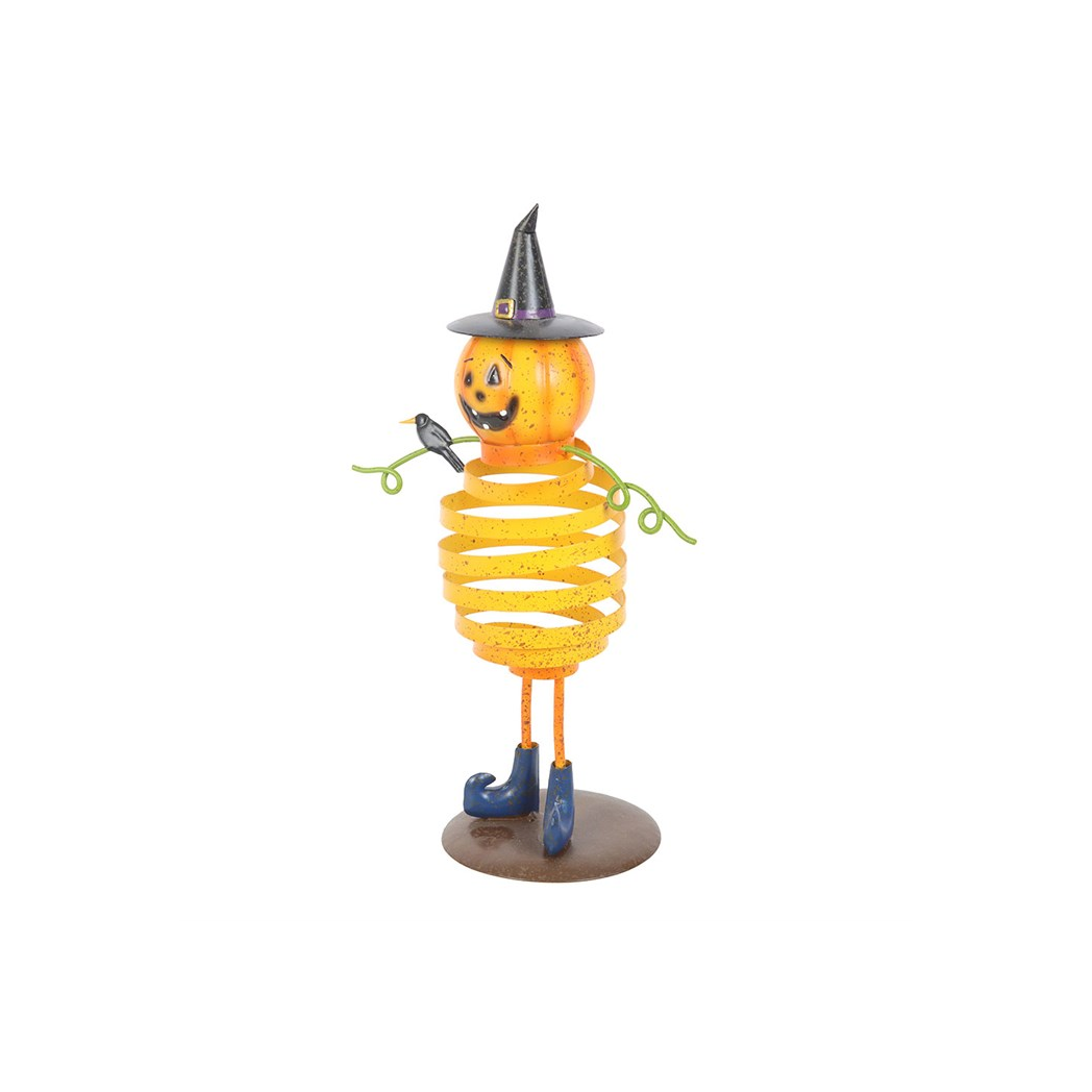 Orange Metal Pumpkin Man Ornament with Spring Body