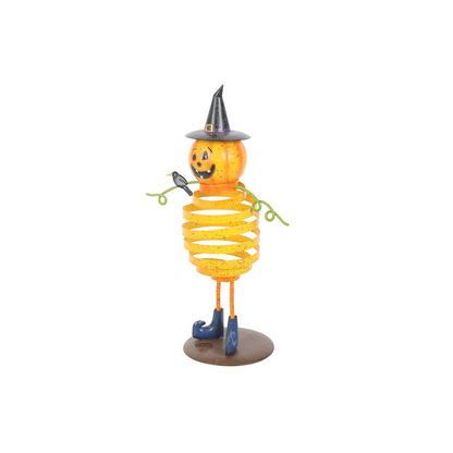 Orange Metal Pumpkin Man Ornament with Spring Body