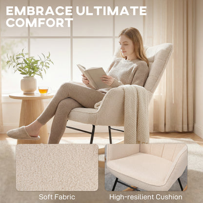 Berber Fleece Nursery Glider Rocker, Wingback Rocking Chair for Living Room, Beige