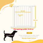 PawHut Baby Gate, Pet Safety Gate Pressure Fit, 76-81cm Wide with Two-Way Open, One-Hand Opening