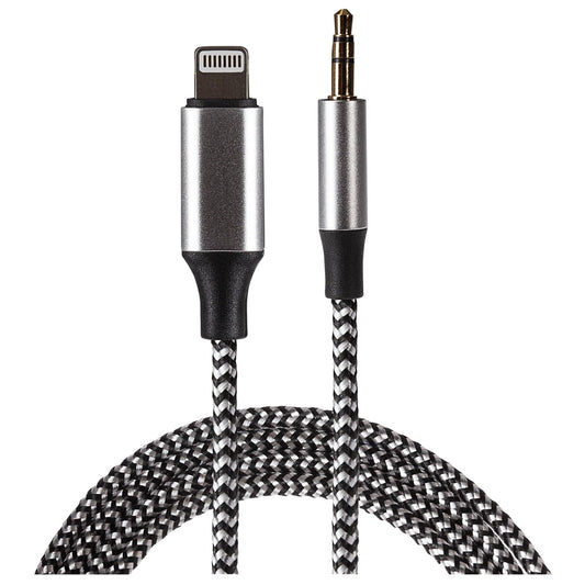 Maplin Lightning to 3.5mm Aux Stereo 3 Pole Jack Plug Braided Cable - Silver, 1m