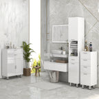 kleankin 71" Tall Slim Bathroom Storage Cabinet, Tall Narrow Cupboard with Drawer, Open Shelves, 2 Doors Cabinets and Adjustable Shelves for Kitchen, Hallway, Living Room, High Gloss White
