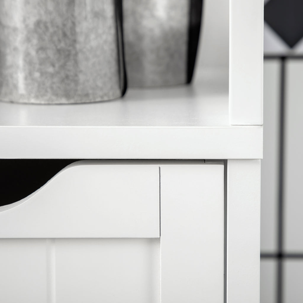 HOMCOM Narrow Floor Cabinet, Bathroom Cabinet with 3 Drawers and 2 Open Shelves, 30W x 30D x 141.6Hcm, White