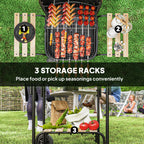 Outsunny Charcoal Barbecue Grill Portable BBQ Grill with 1840 cm² Cooking Area, 3 Shelves, Adjustable Vent, Lockable Lid, Wheels for Outdoor Cooking, Garden Party, Red