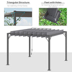 Outsunny 3 x 3(m) Outdoor Pergola with Retractable Roof, Aluminium Louvered Patio Gazebo Canopy, Grey