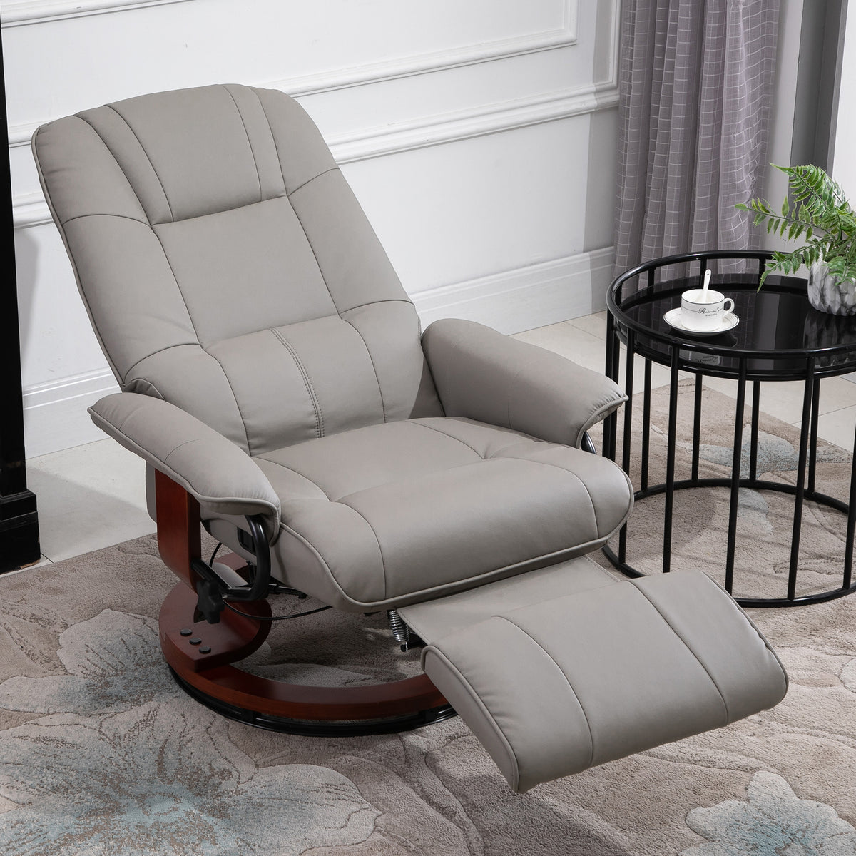 Reclining Swivel Chair, with Footrest - Grey